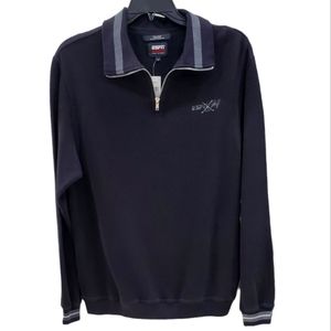 ESPN Golf sweater men's size small black ribbed 1/4 zip striped cuff and collar